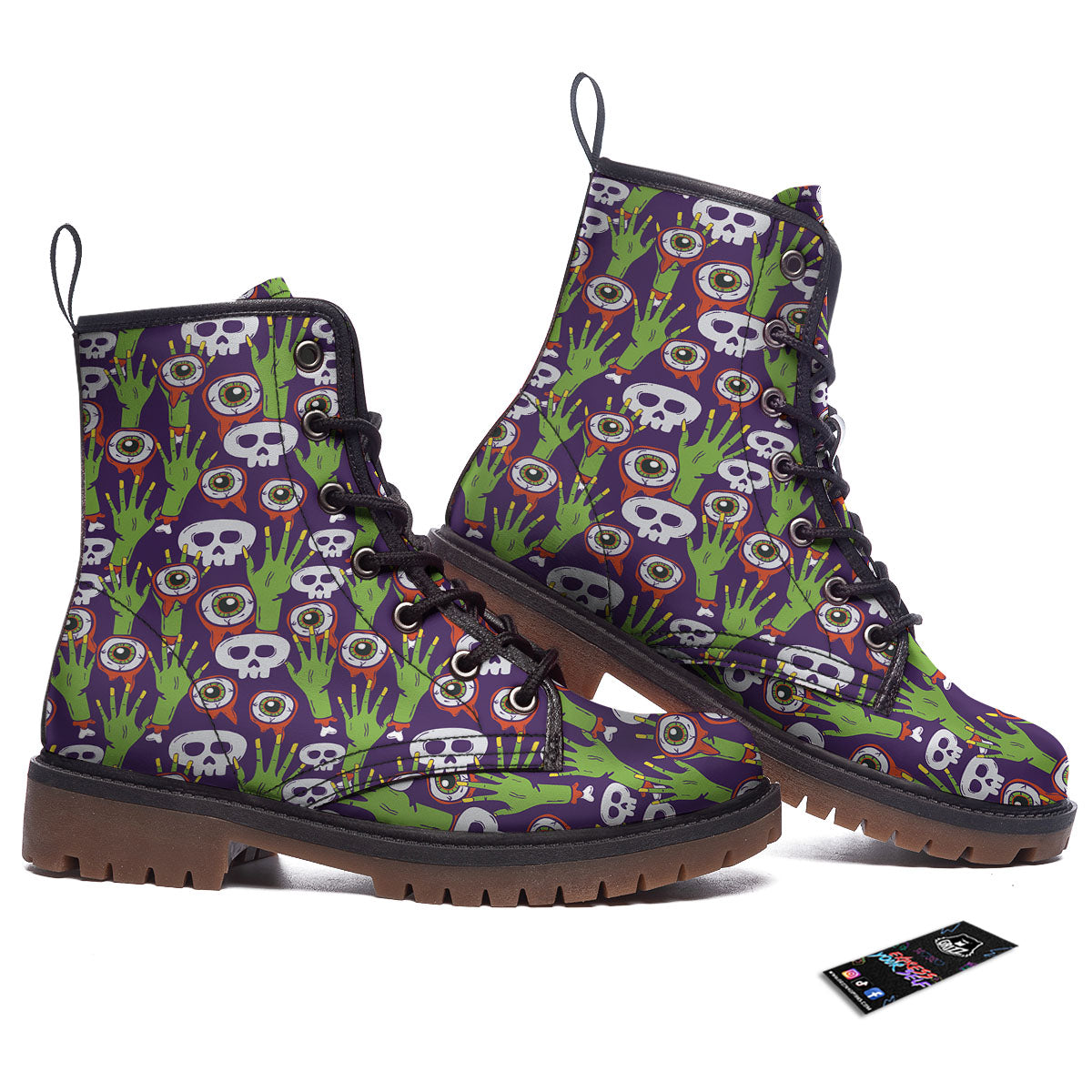 Eyeball Zombie Print Pattern Work Boots-grizzshop