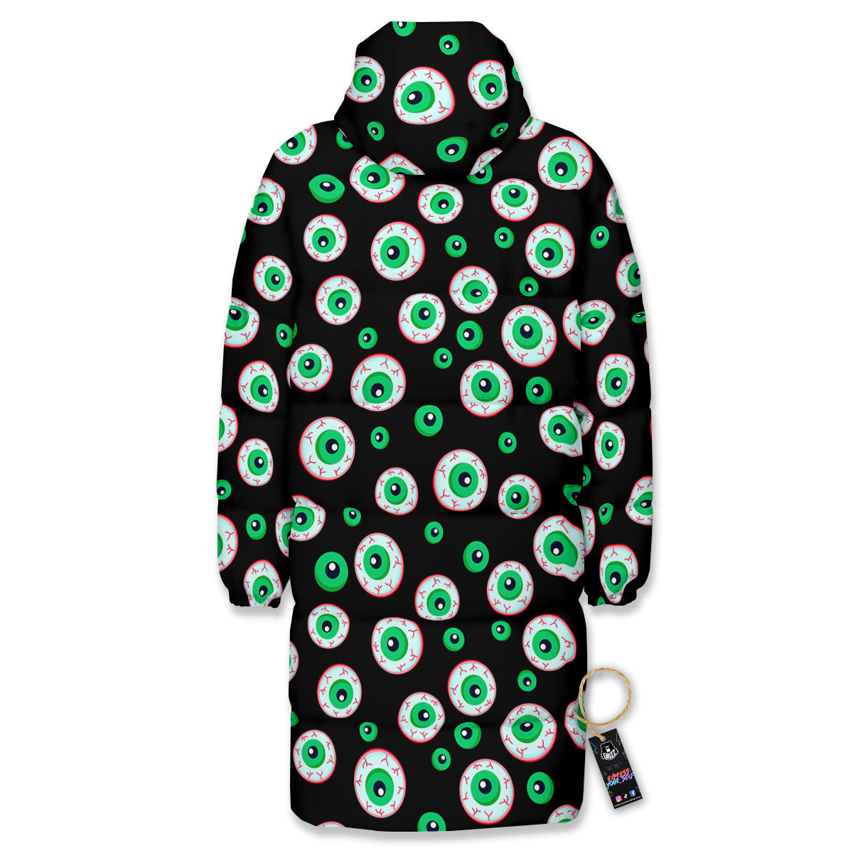 Eyeball Creepy Print Pattern Long Down Jacket