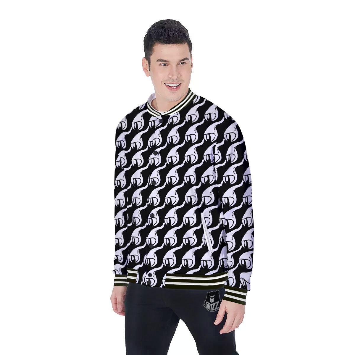 Eyes Monster Print Pattern Baseball Jacket-grizzshop