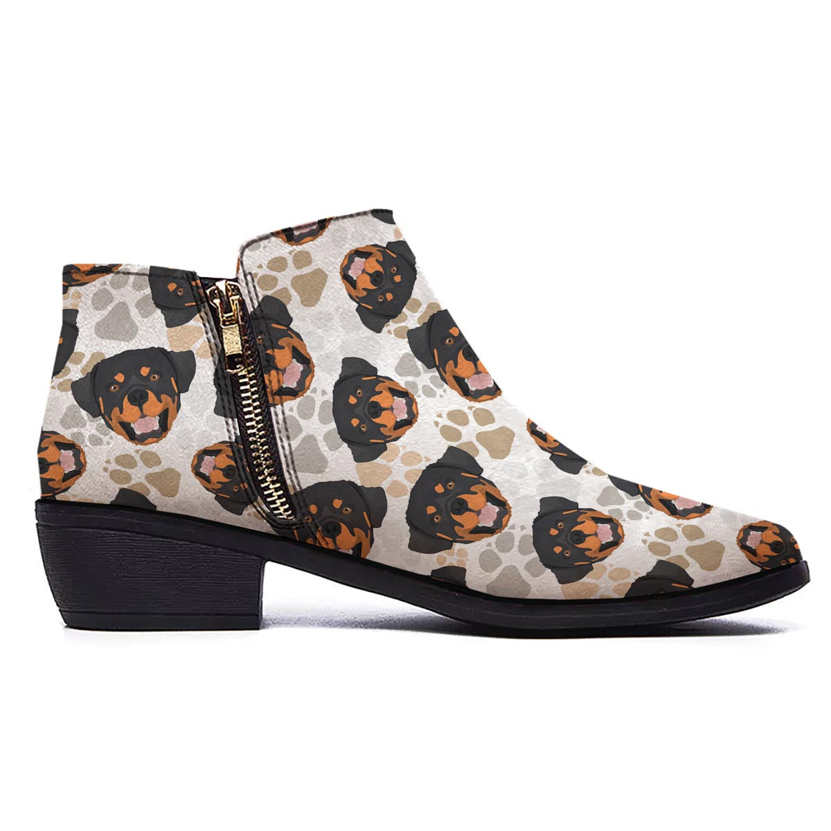 Face Rottweiler Print Pattern Ankle Boots-grizzshop