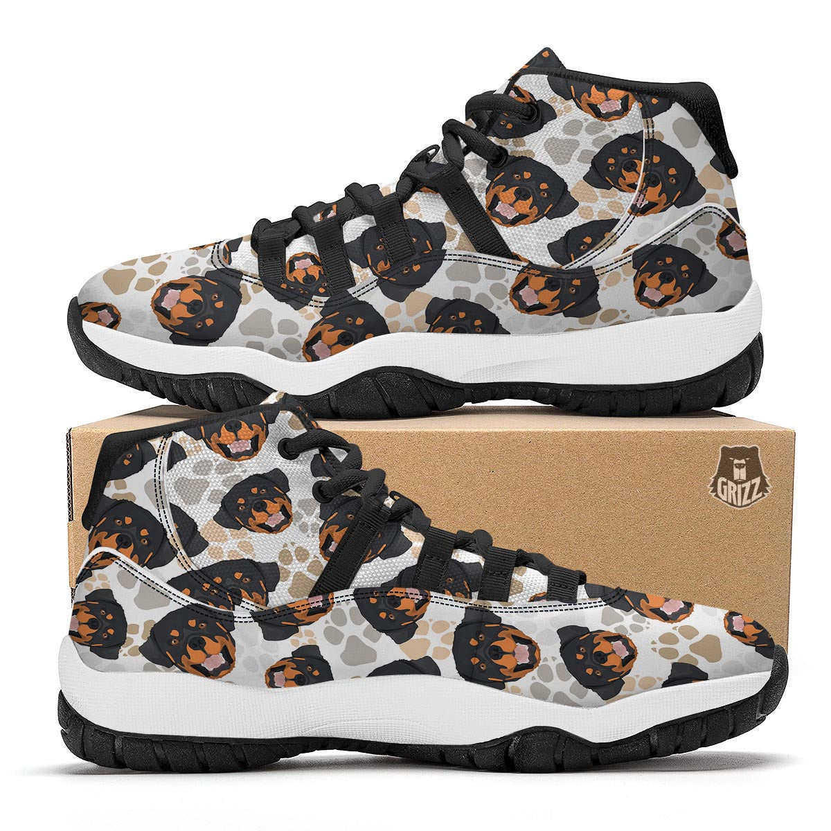 Face Rottweiler Print Pattern Black Bball Shoes-grizzshop