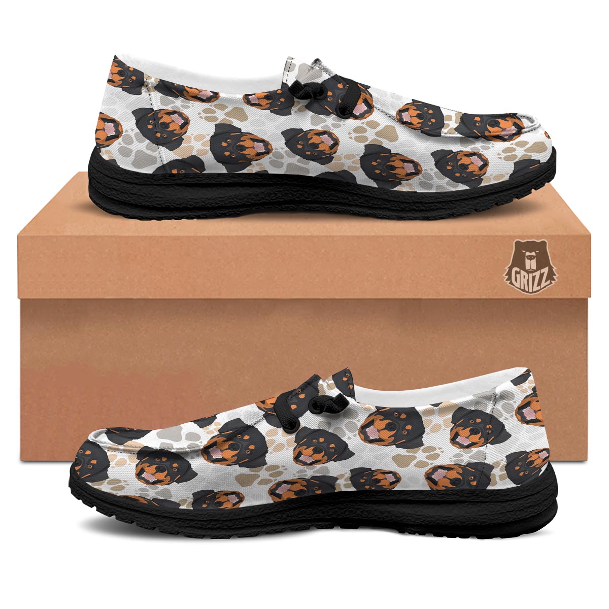 Face Rottweiler Print Pattern Black Loafers-grizzshop