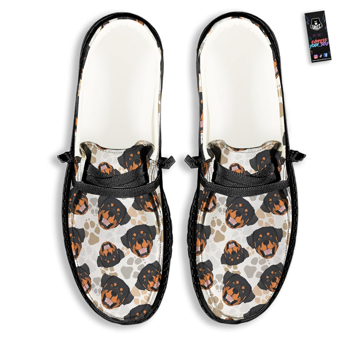 Face Rottweiler Print Pattern Black Loafers-grizzshop