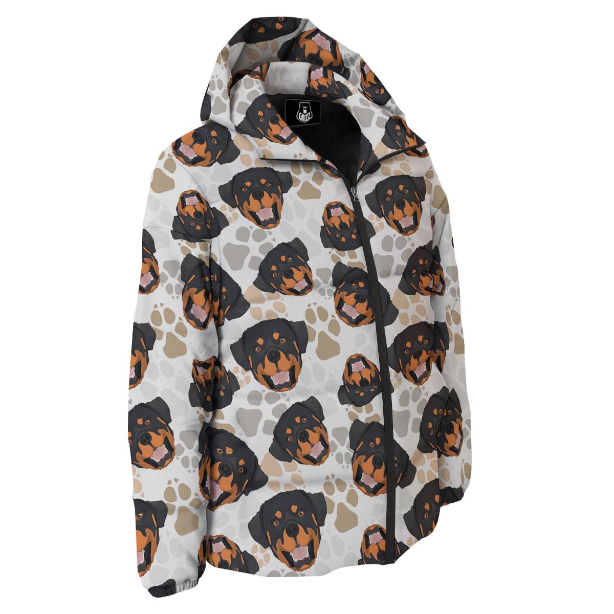 Face Rottweiler Print Pattern Down Jacket-grizzshop