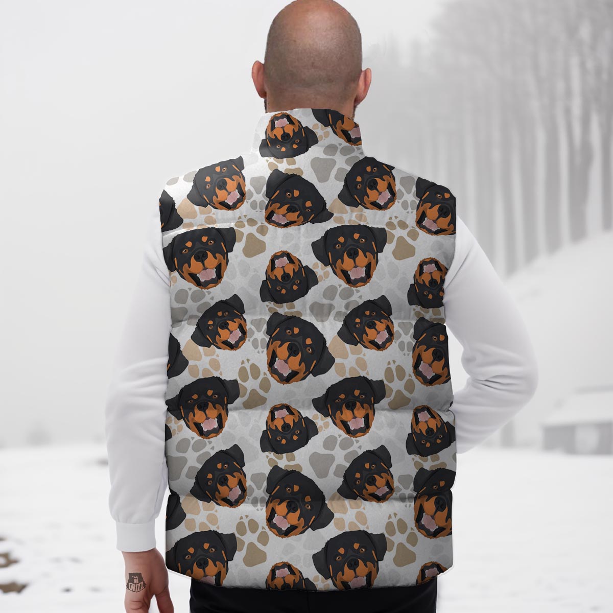 Face Rottweiler Print Pattern Down Vest-grizzshop