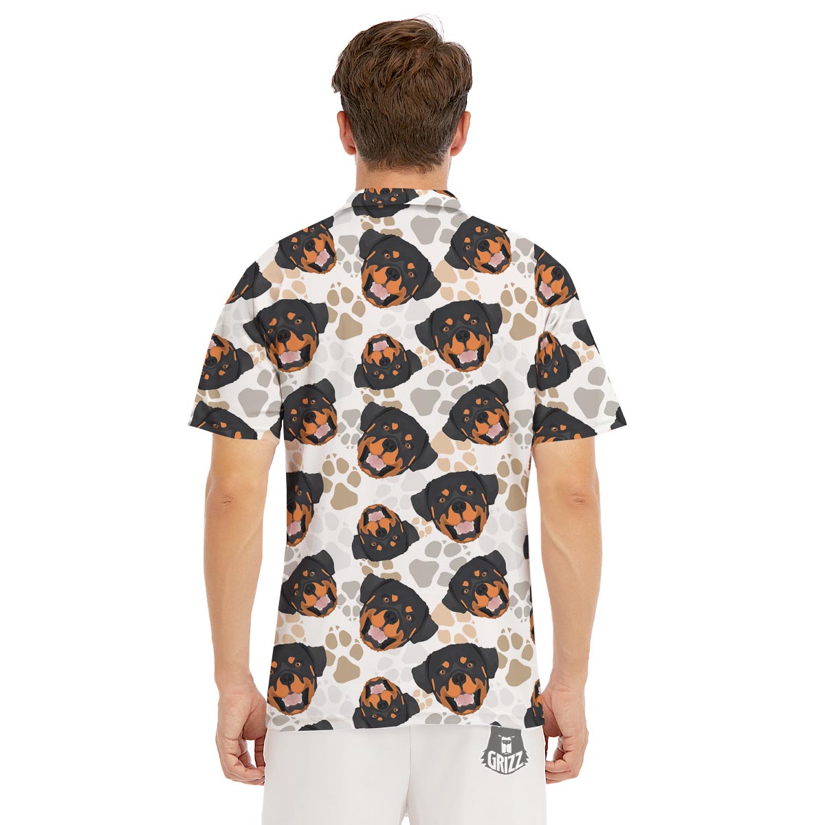 Face Rottweiler Print Pattern Men's Golf Shirts-grizzshop