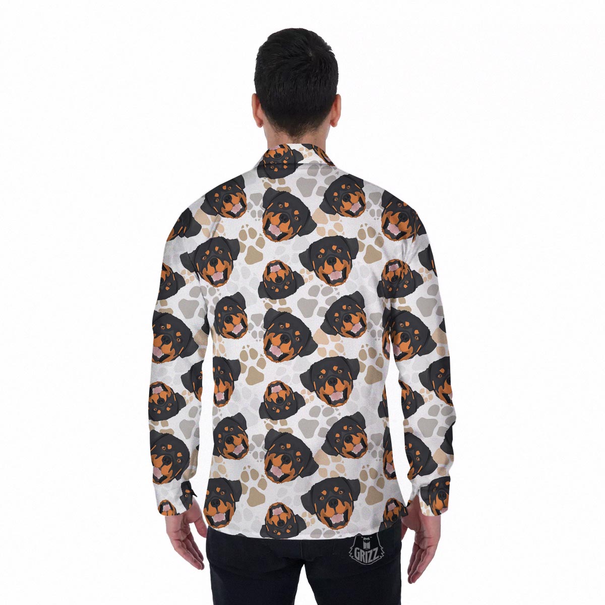 Face Rottweiler Print Pattern Men's Long Sleeve Shirts-grizzshop