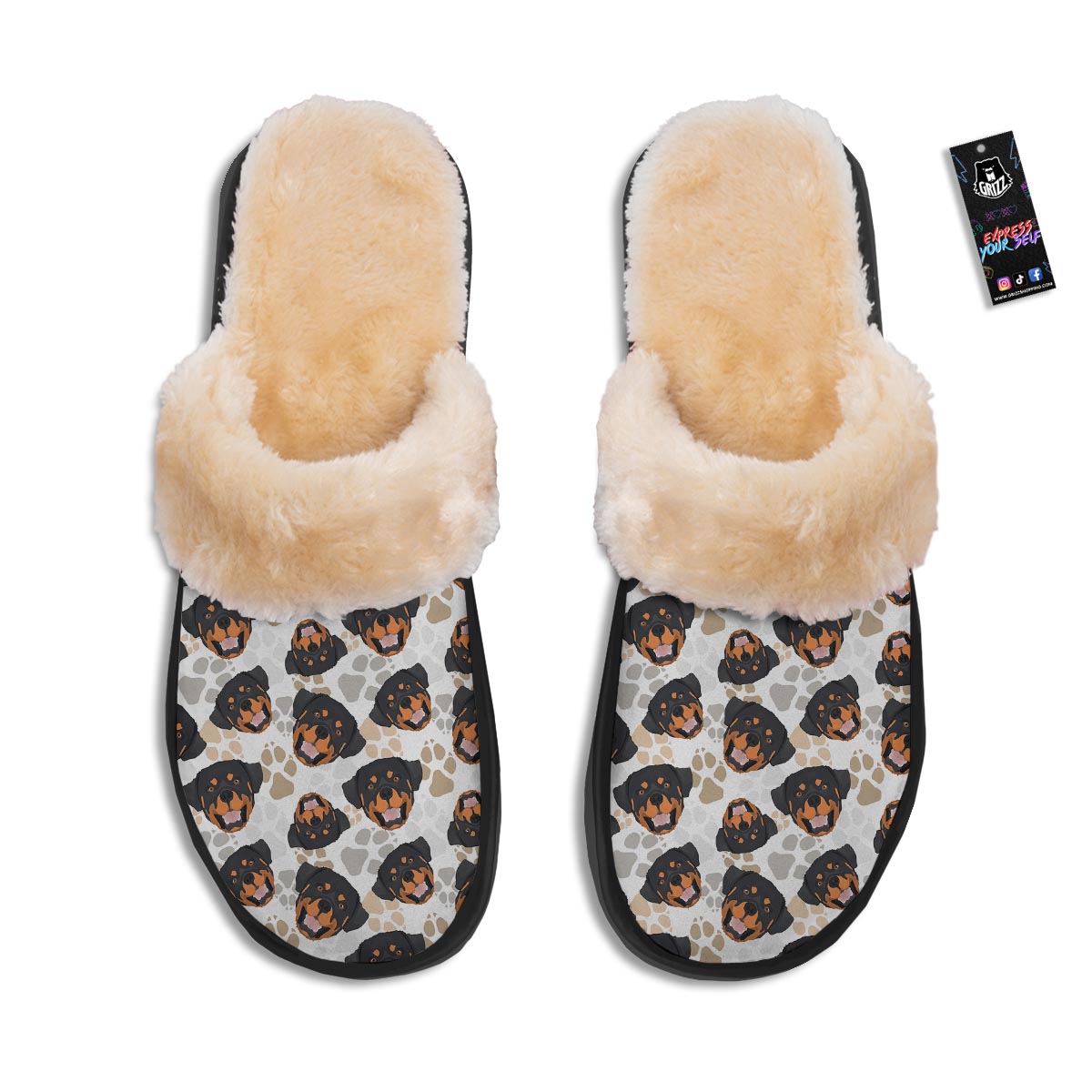 Face Rottweiler Print Pattern Slippers-grizzshop