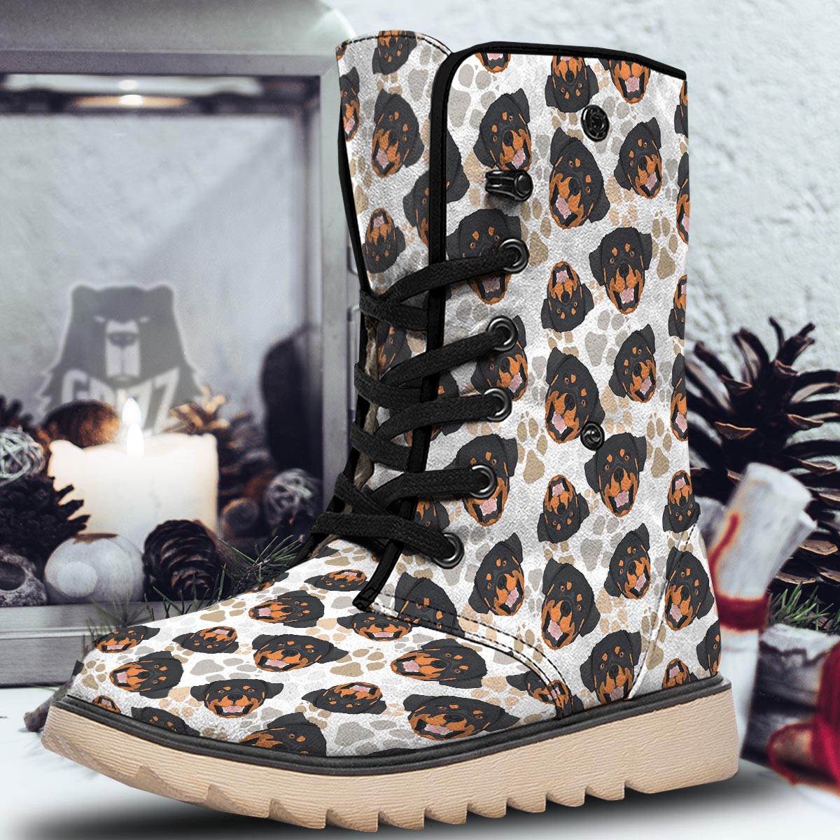 Face Rottweiler Print Pattern Snow Boots-grizzshop