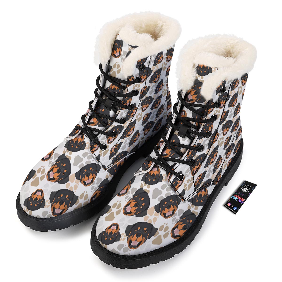 Face Rottweiler Print Pattern Winter Boots-grizzshop