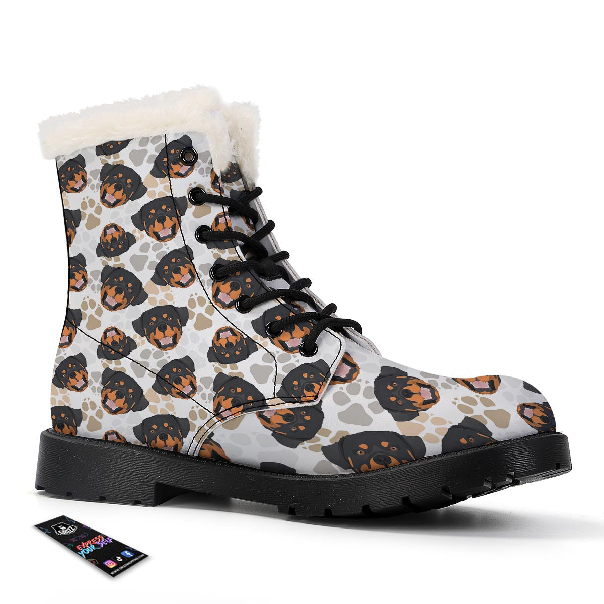 Face Rottweiler Print Pattern Winter Boots-grizzshop