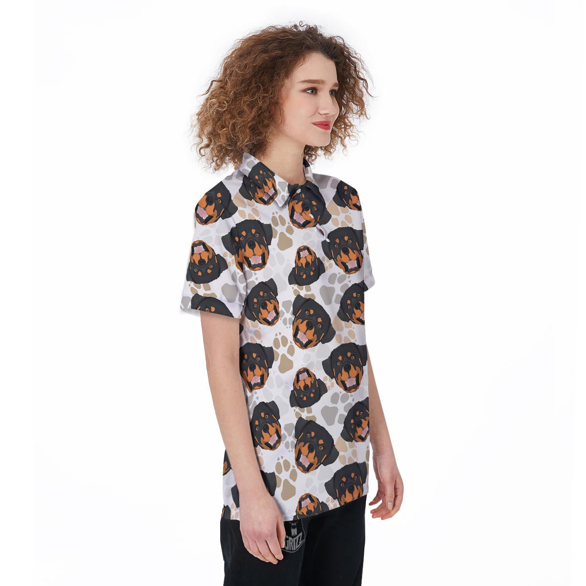 Face Rottweiler Print Pattern Women's Golf Shirts-grizzshop