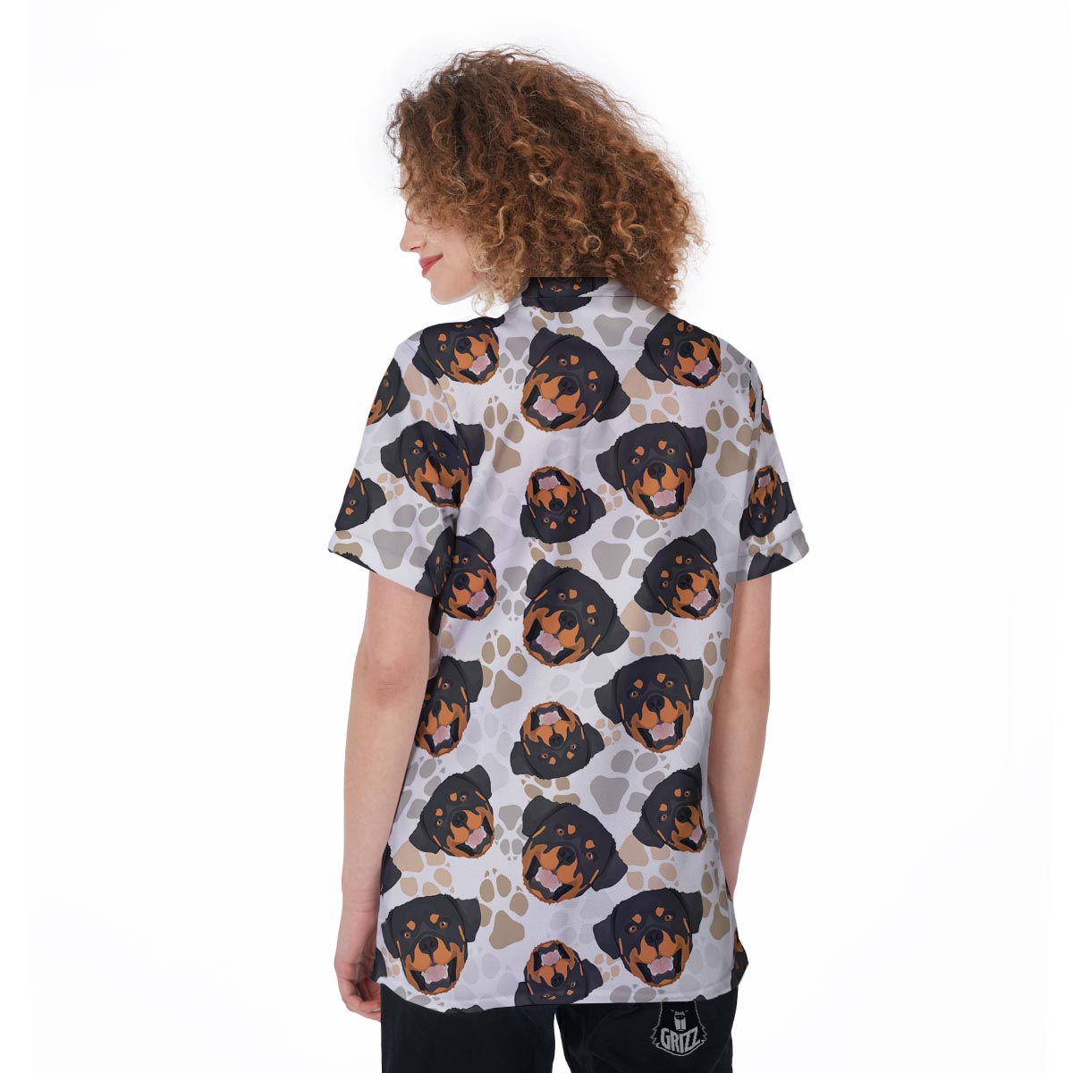 Face Rottweiler Print Pattern Women's Golf Shirts-grizzshop