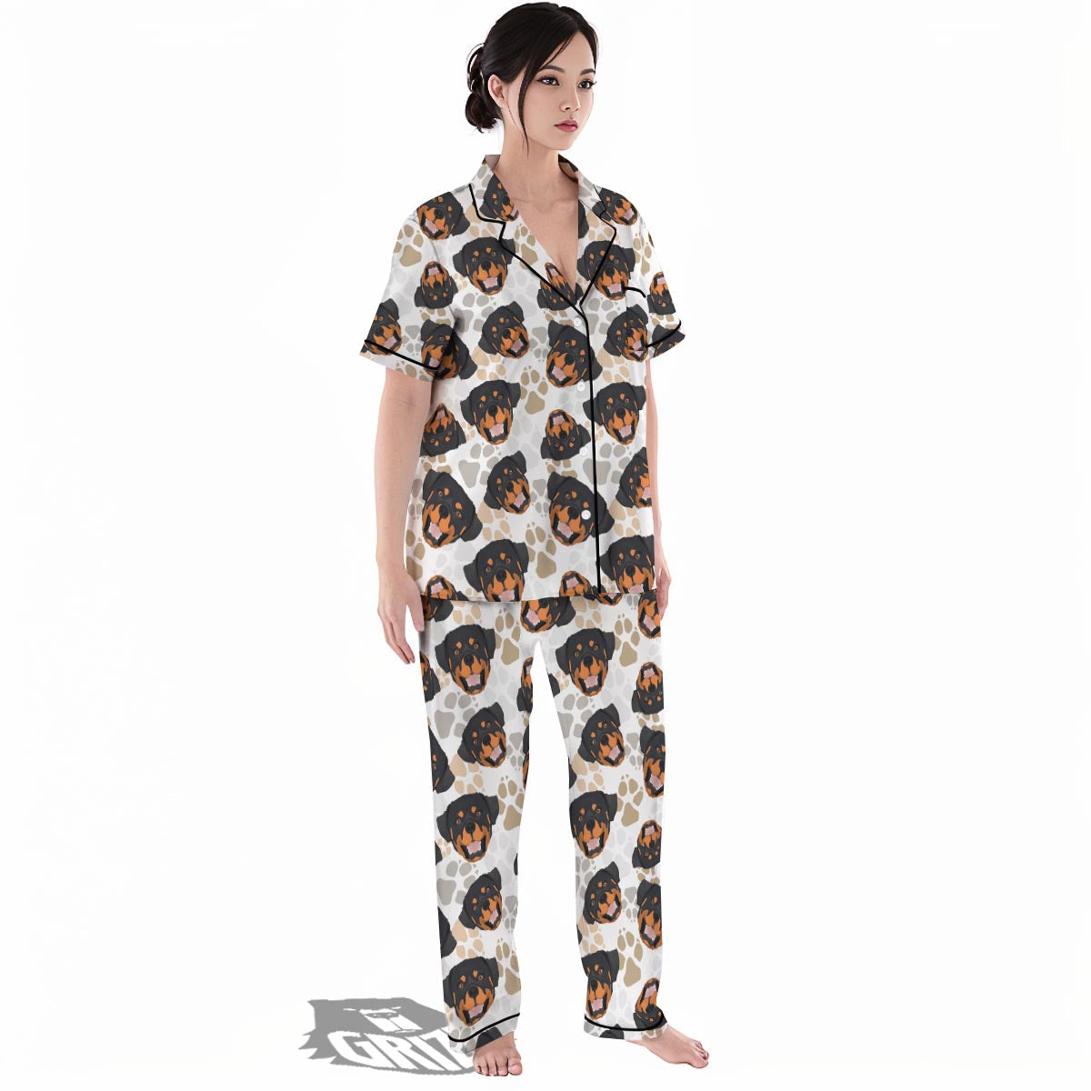 Face Rottweiler Print Pattern Women's Pajamas Set-grizzshop