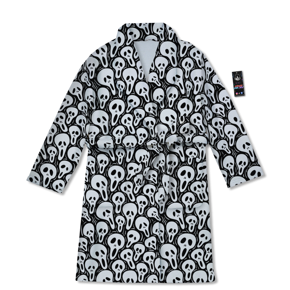 Face Scary Print Pattern Bathrobe-grizzshop