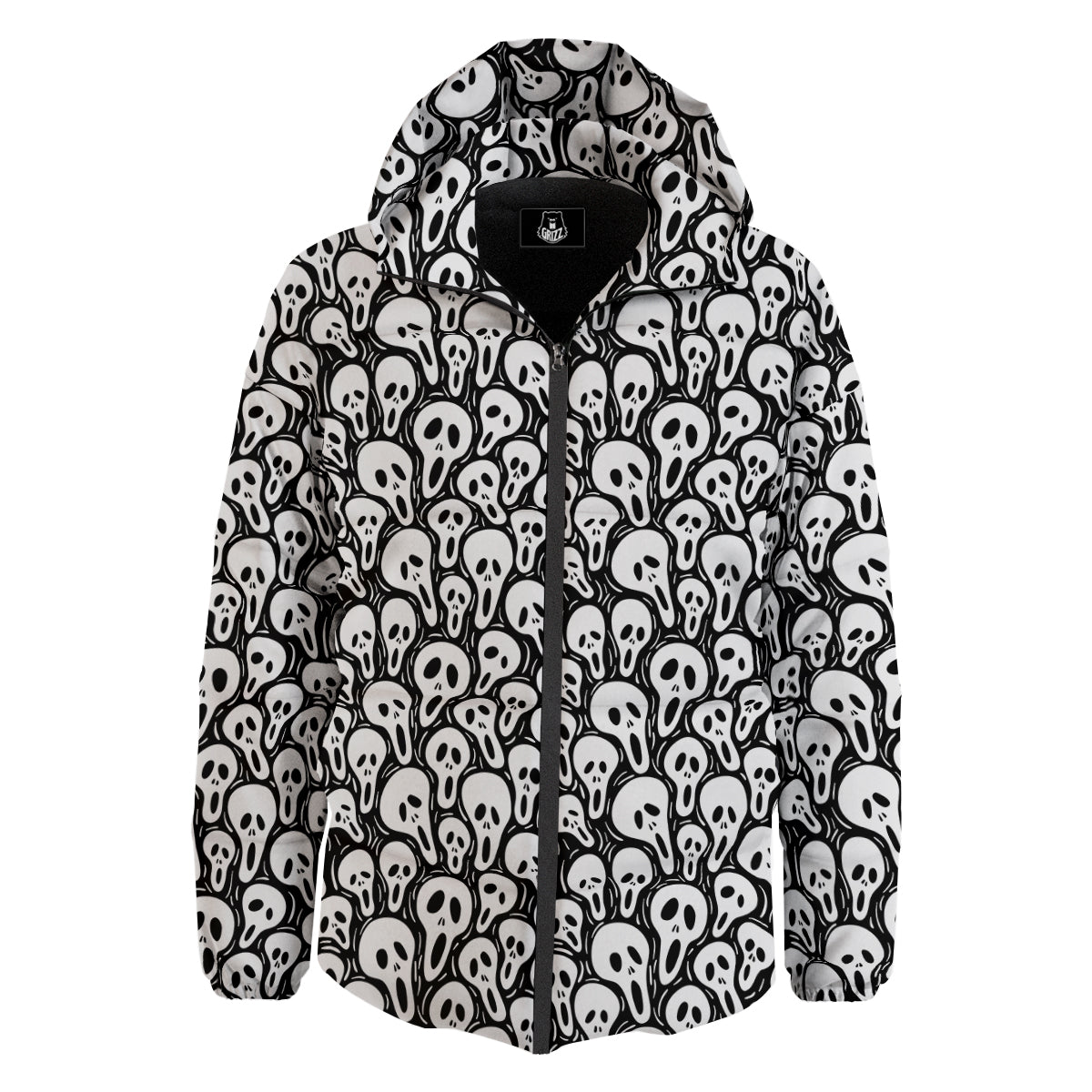 Face Scary Print Pattern Down Jacket-grizzshop