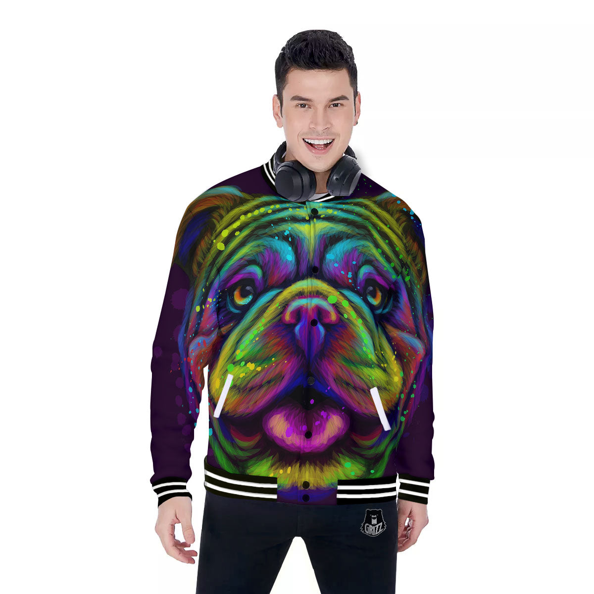Face Shar Pei Print Baseball Jacket-grizzshop