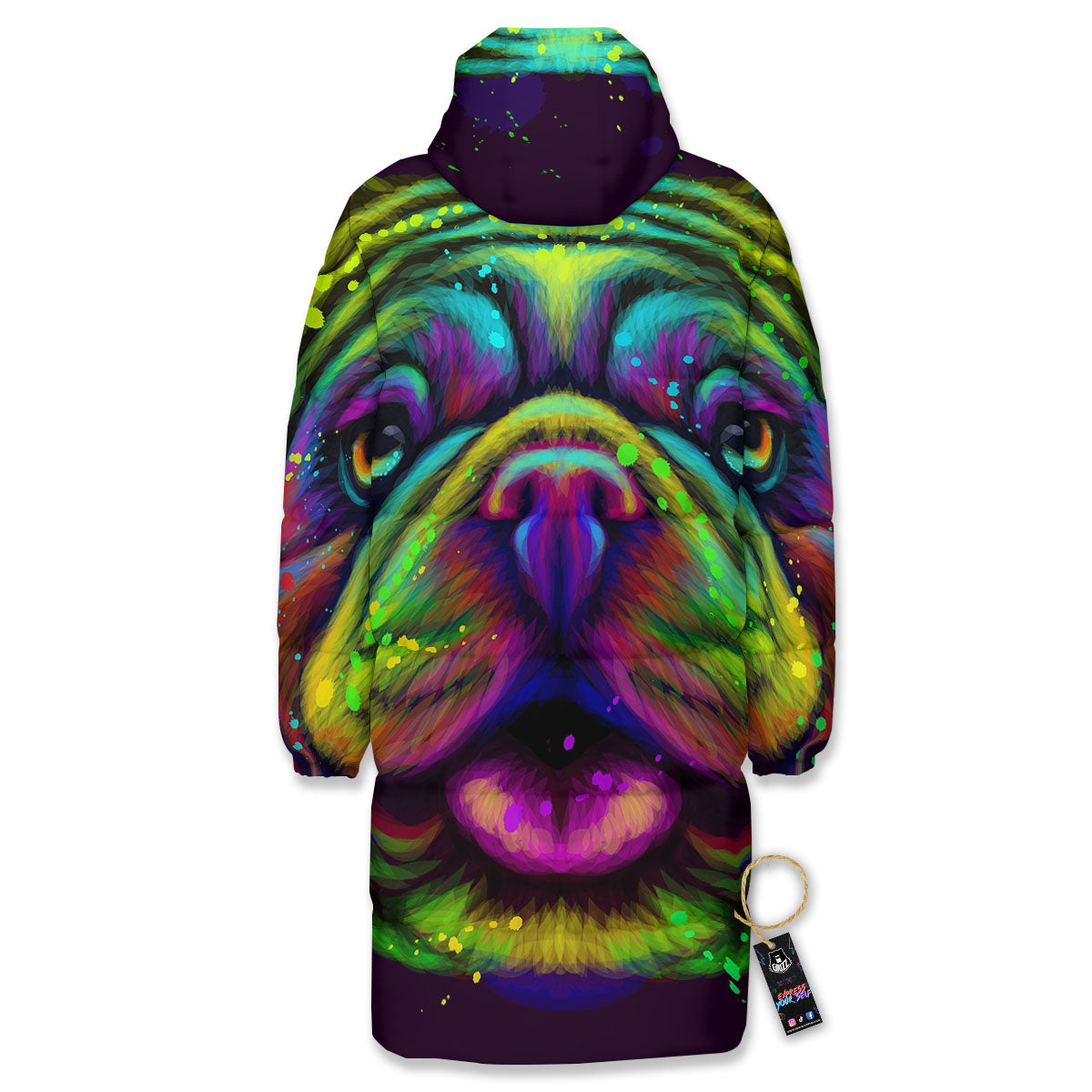 Face Shar Pei Print Long Down Jacket-grizzshop