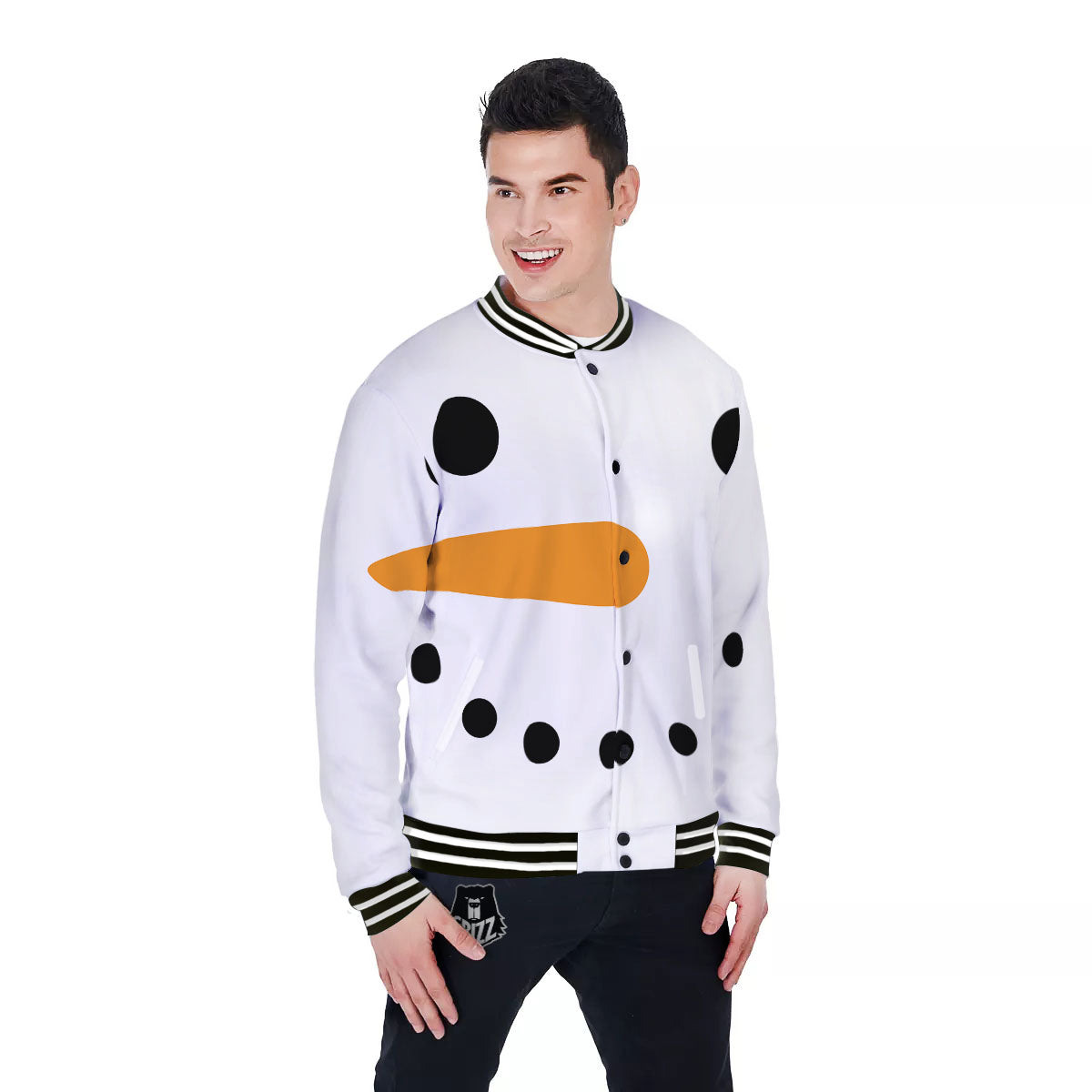 Face Snowman Print Baseball Jacket-grizzshop