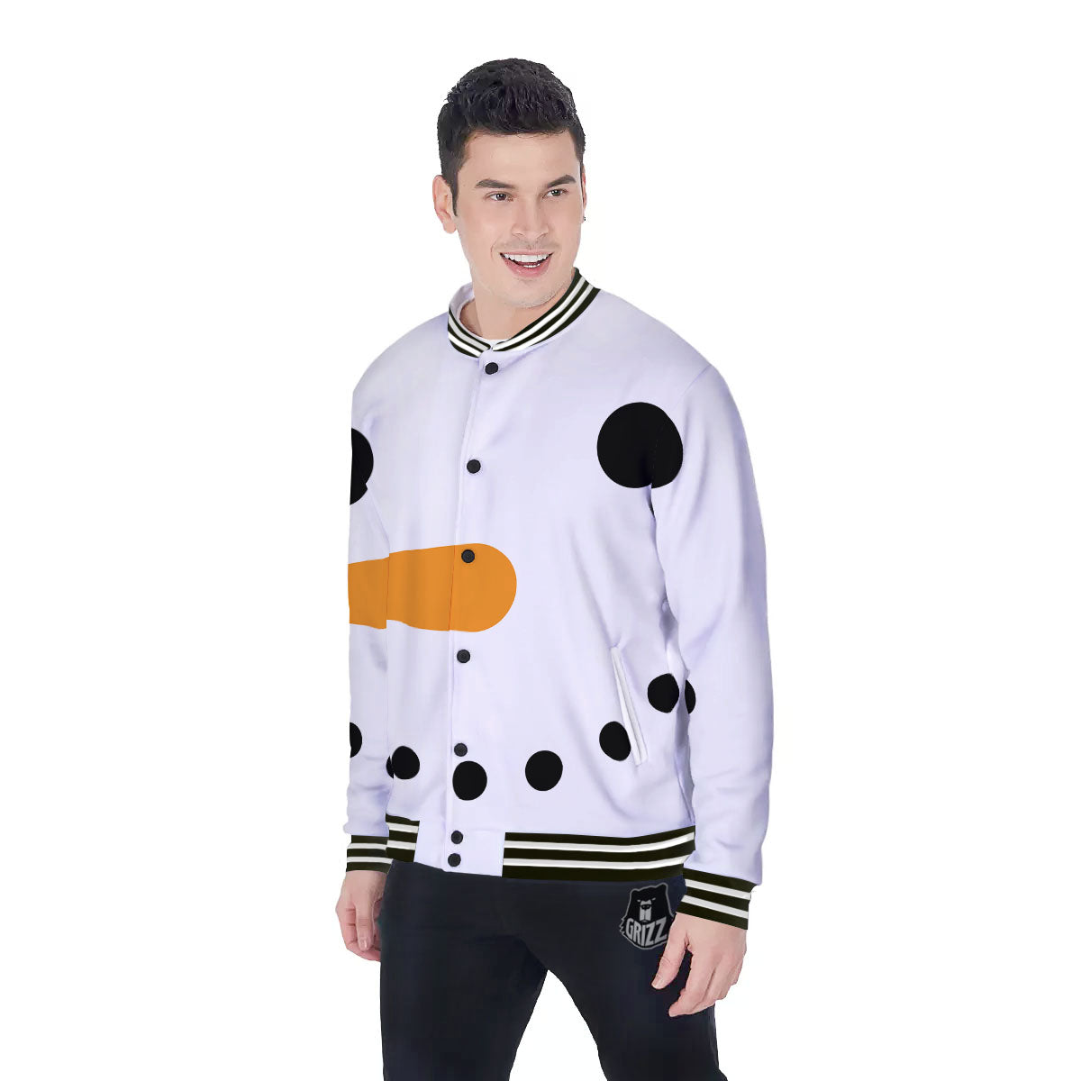 Face Snowman Print Baseball Jacket-grizzshop