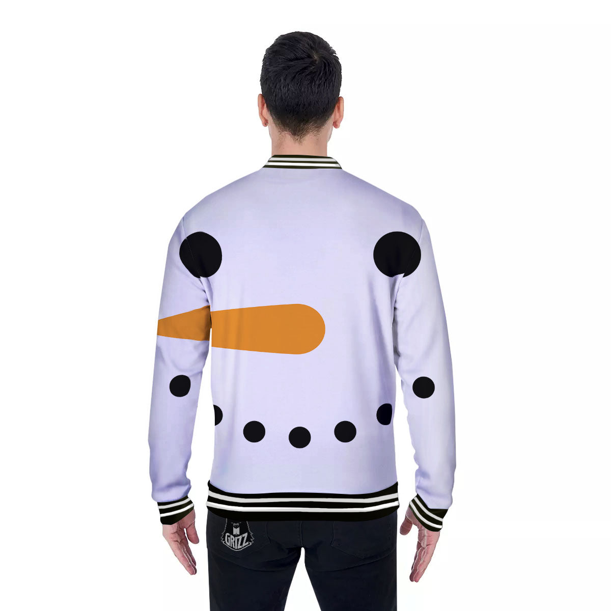 Face Snowman Print Baseball Jacket-grizzshop