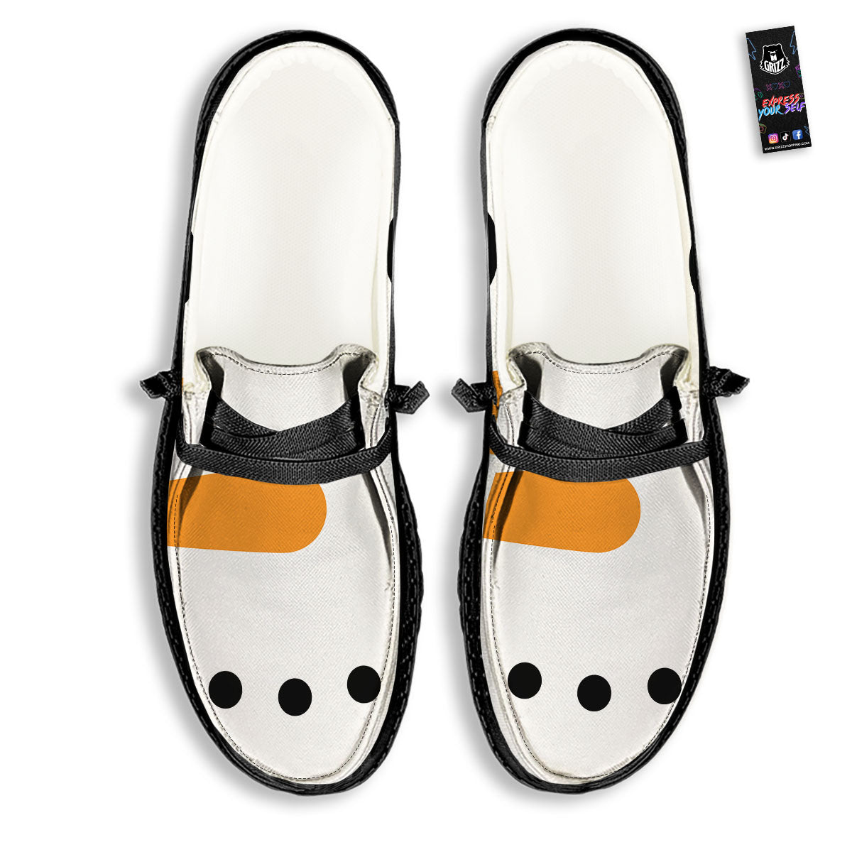Face Snowman Print Black Loafers-grizzshop