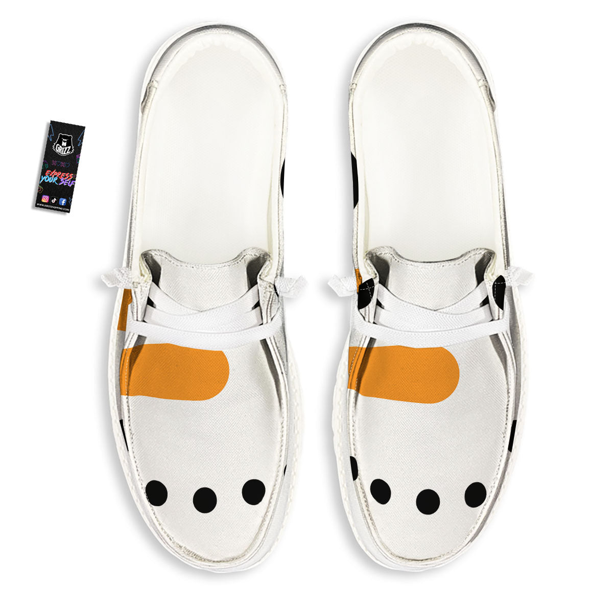 Face Snowman Print Black Loafers-grizzshop