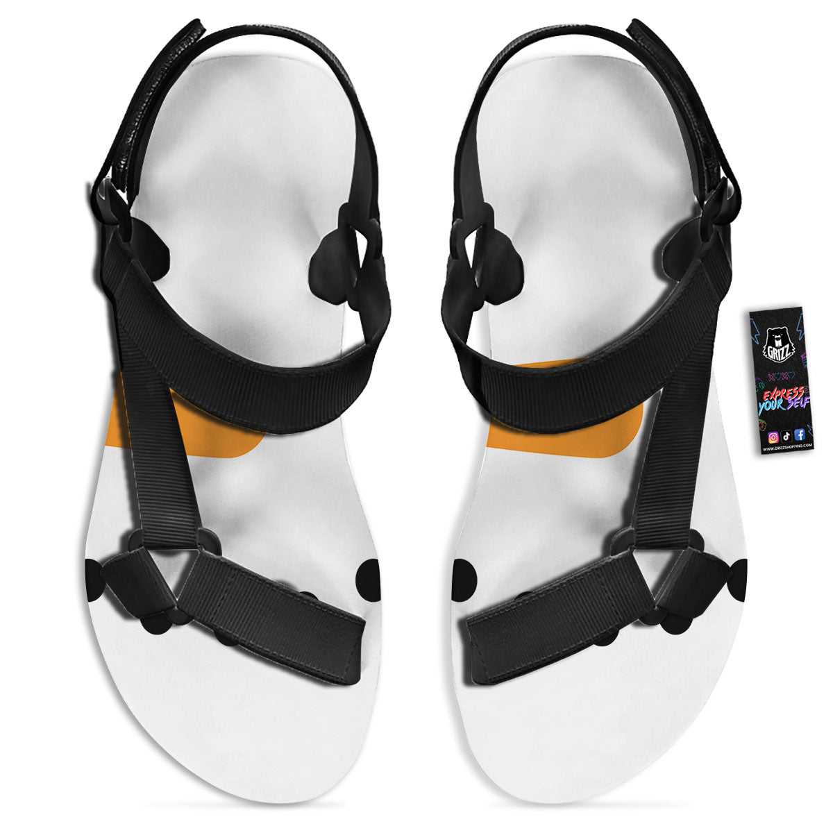 Face Snowman Print Black Open Toe Sandals-grizzshop