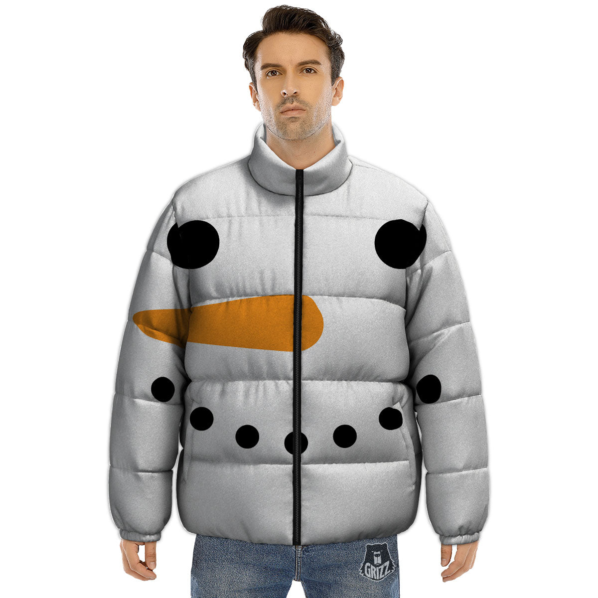 Face Snowman Print Puffer Jacket-grizzshop