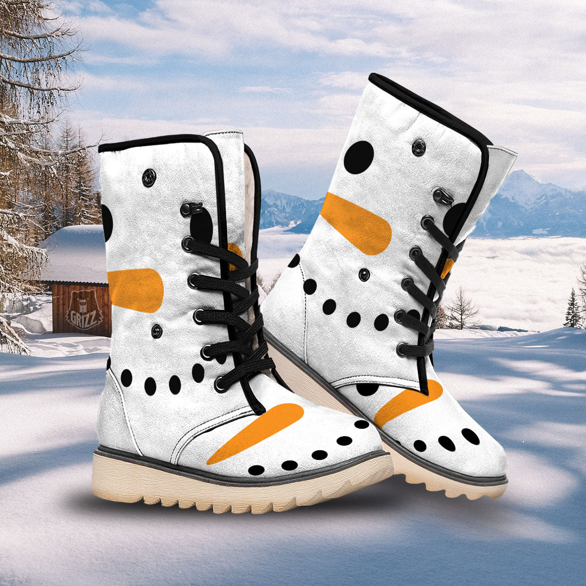 Face Snowman Print Snow Boots-grizzshop