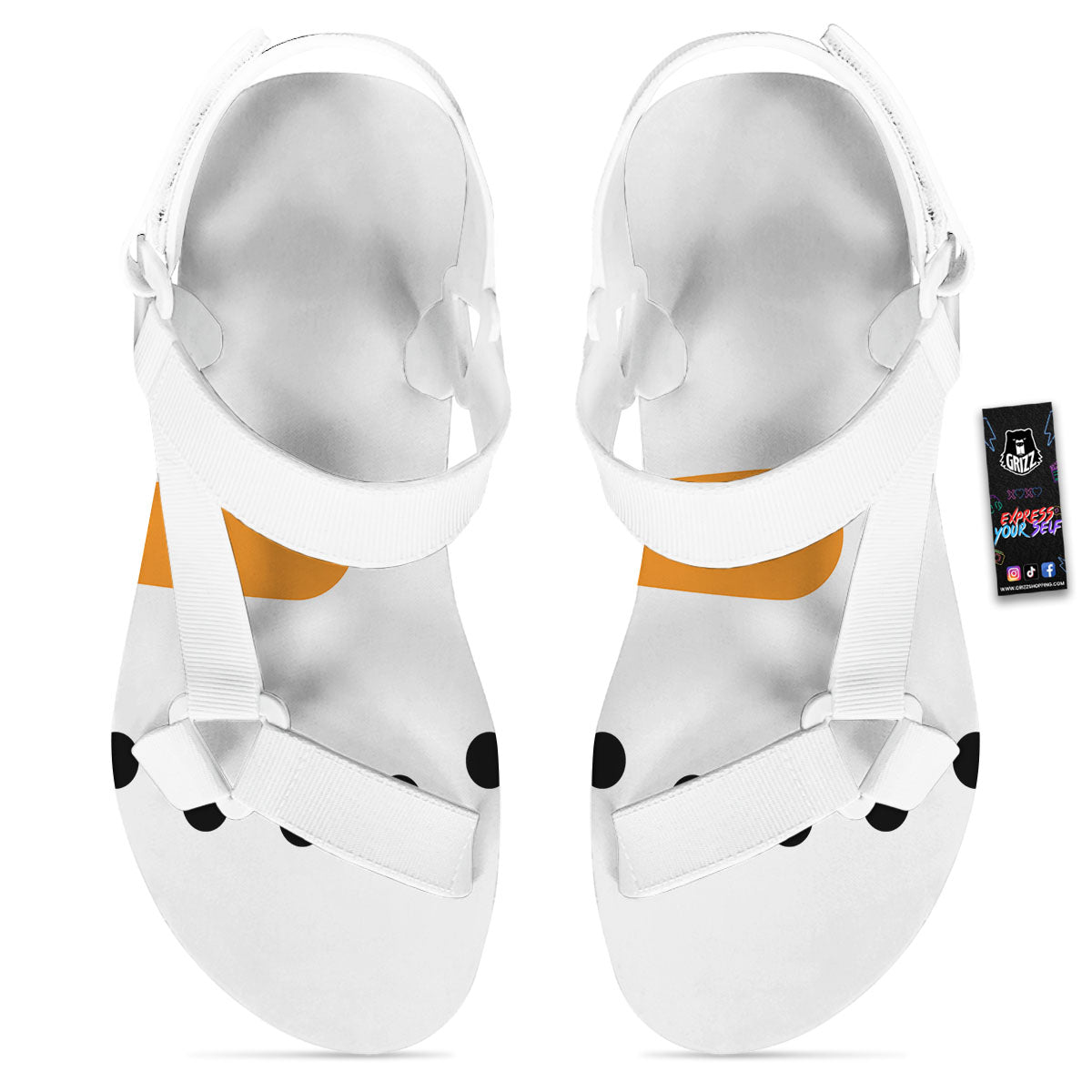 Face Snowman Print White Open Toe Sandals-grizzshop