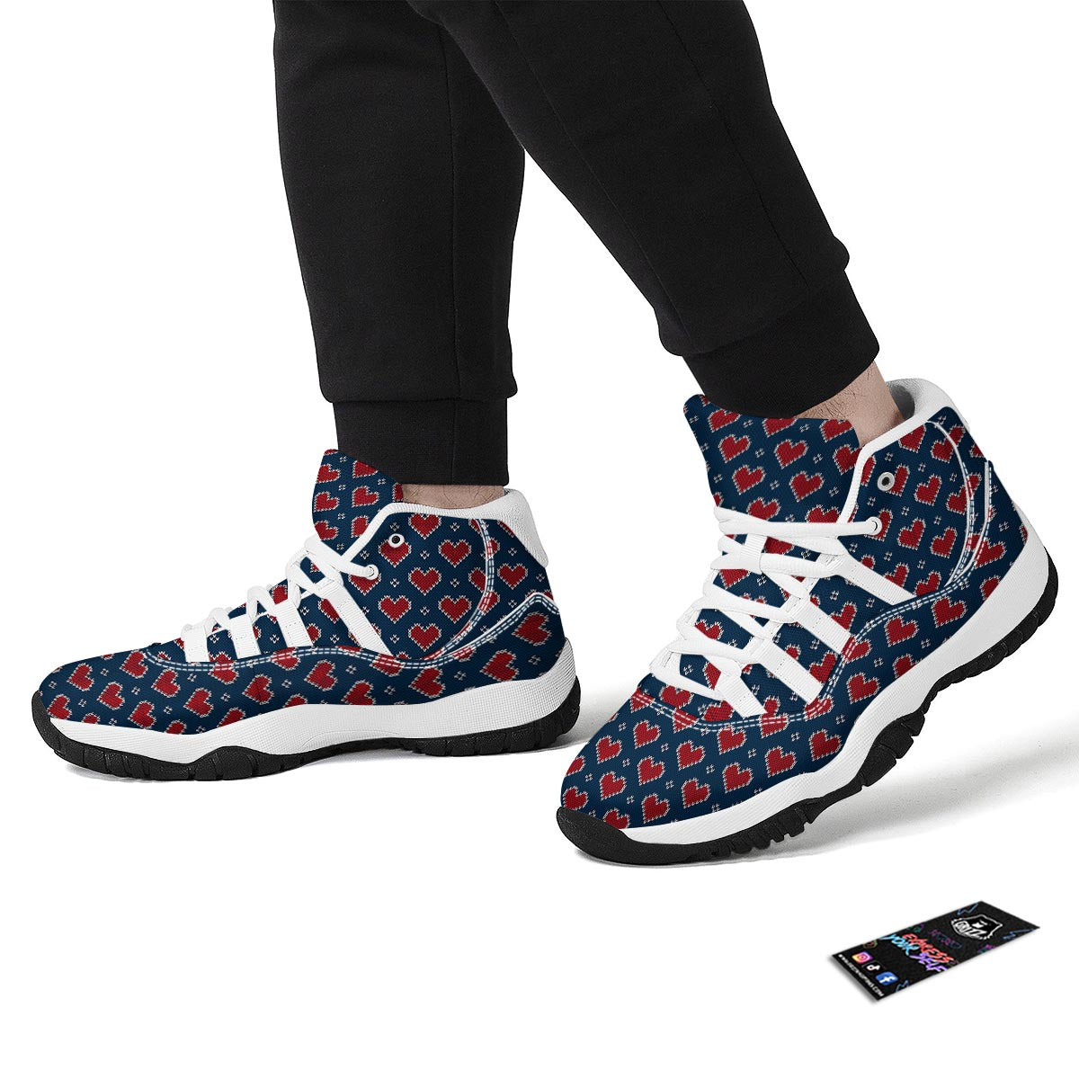 Fairisle Heart Christmas Pattern Print White Bball Shoes-grizzshop