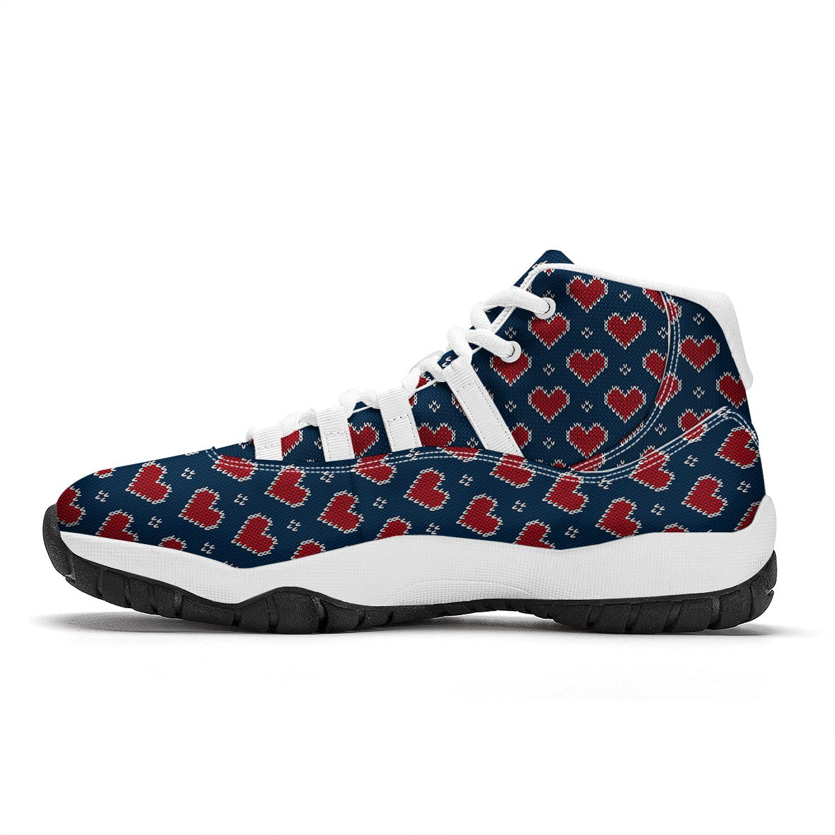 Fairisle Heart Christmas Pattern Print White Bball Shoes-grizzshop