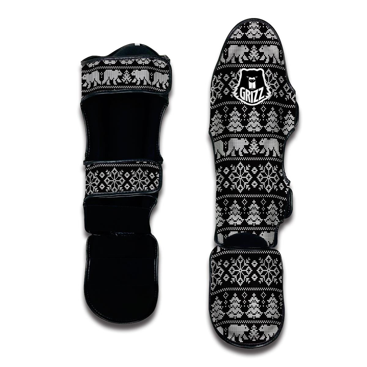Fairisle Polar Bear Christmas Pattern Print Muay Thai Shin Guards-grizzshop