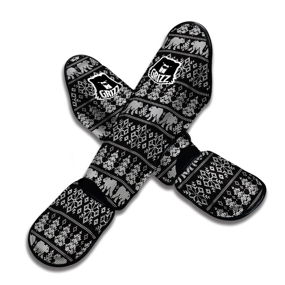 Fairisle Polar Bear Christmas Pattern Print Muay Thai Shin Guards-grizzshop