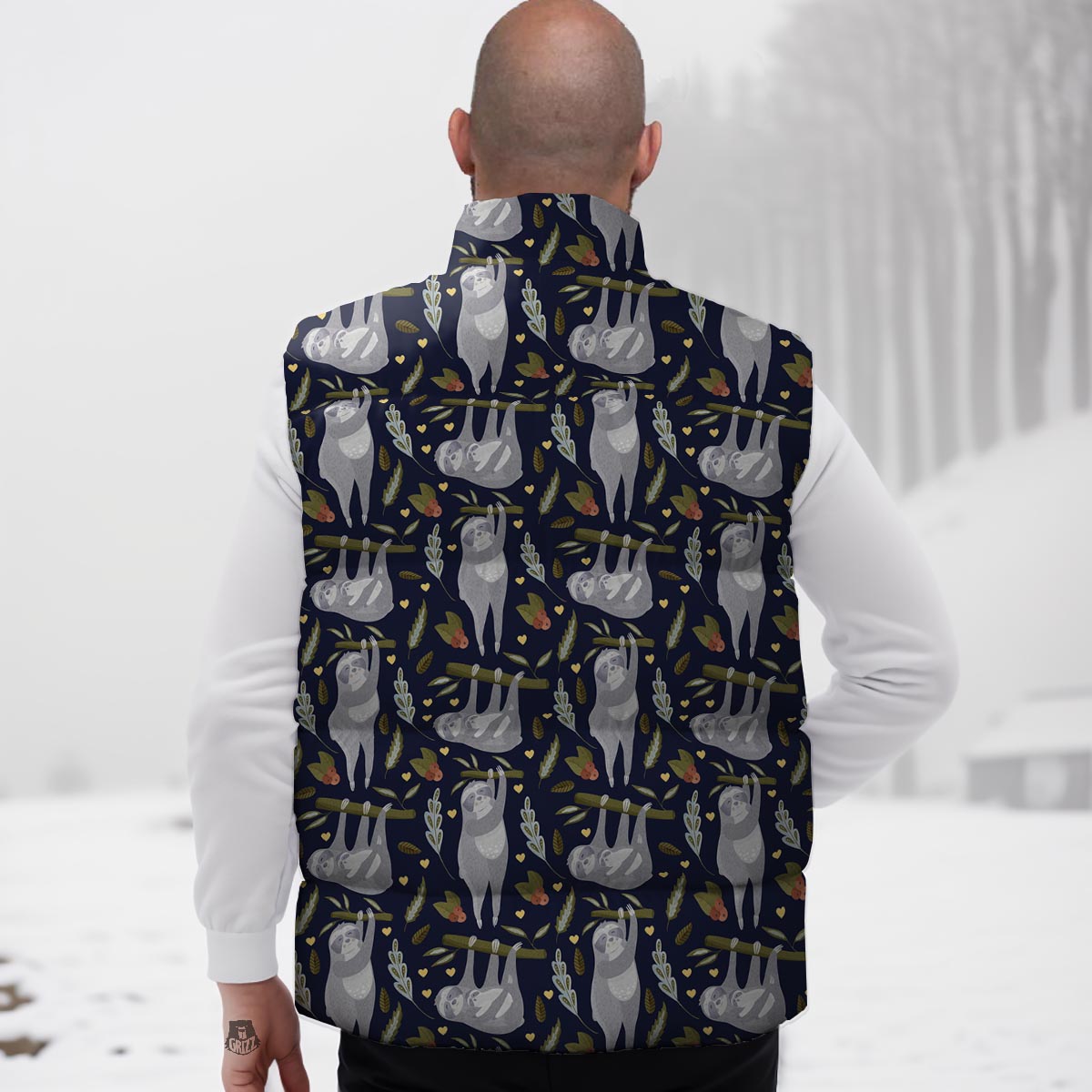 Family Sloth Print Pattern Down Vest-grizzshop