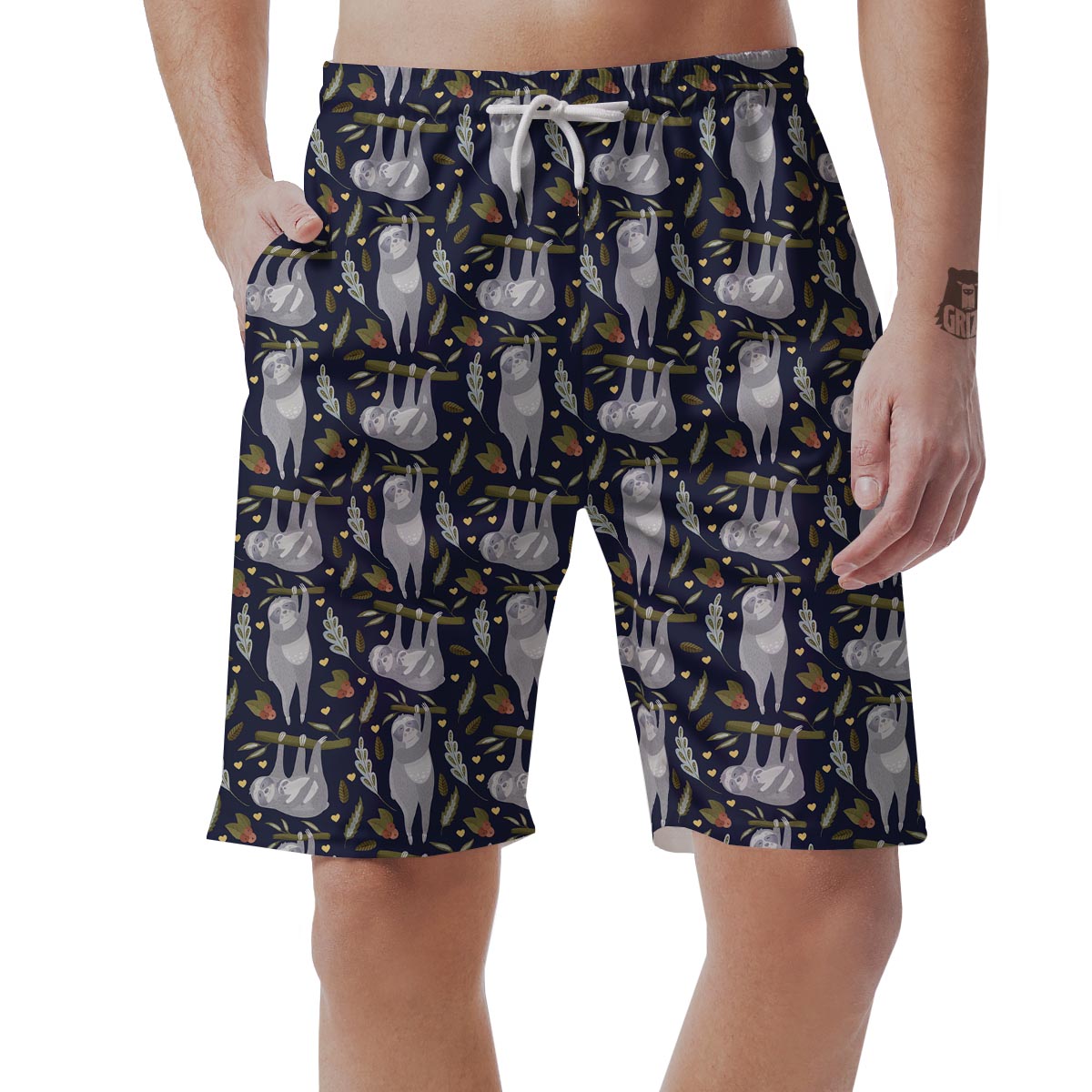 Family Sloth Print Pattern Men's Shorts-grizzshop