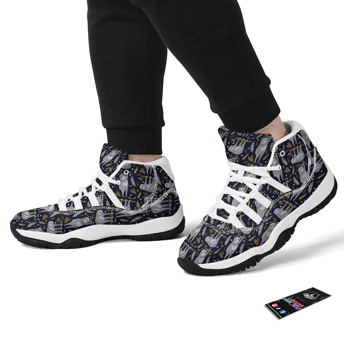 Family Sloth Print Pattern White Bball Shoes-grizzshop