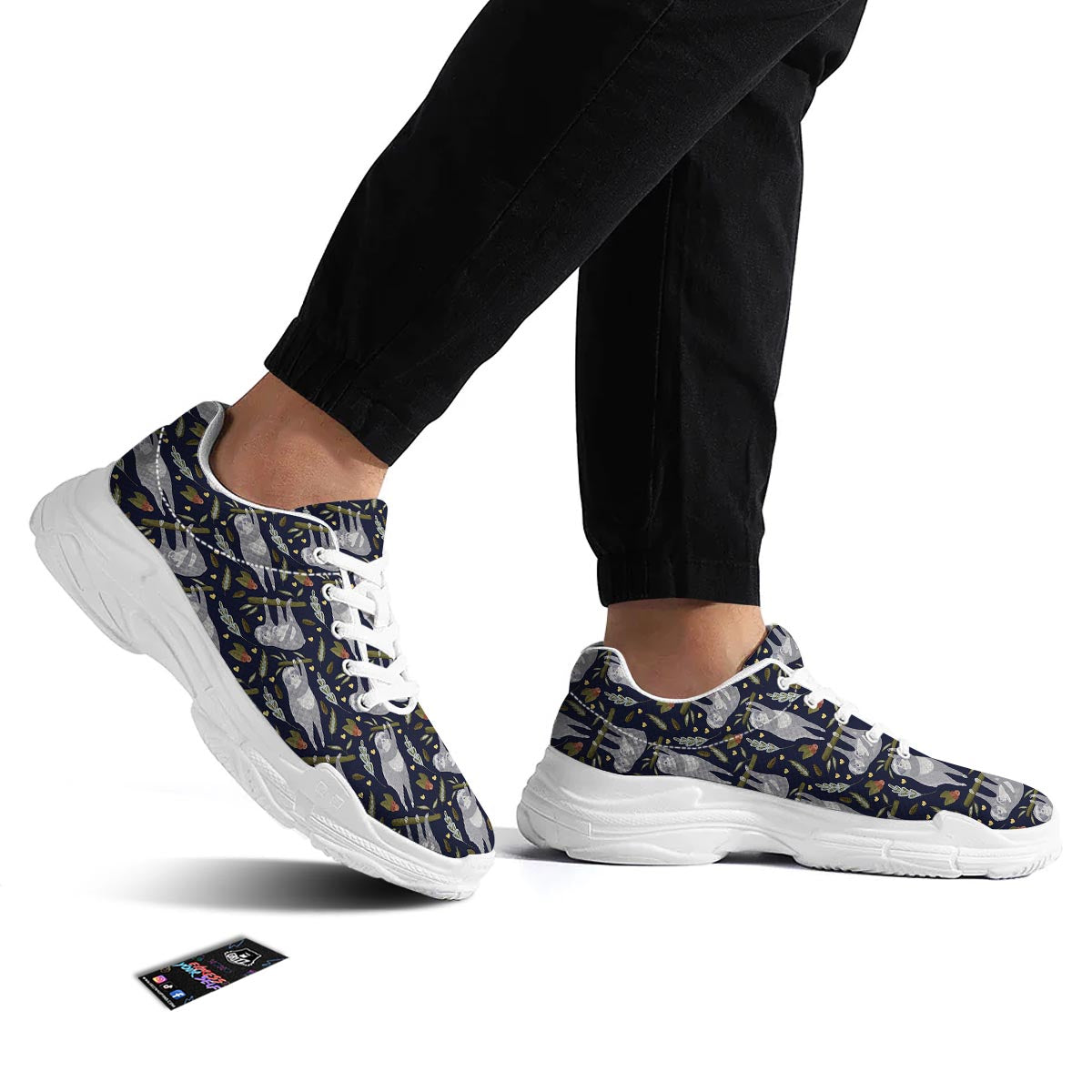 Family Sloth Print Pattern White Chunky Shoes-grizzshop