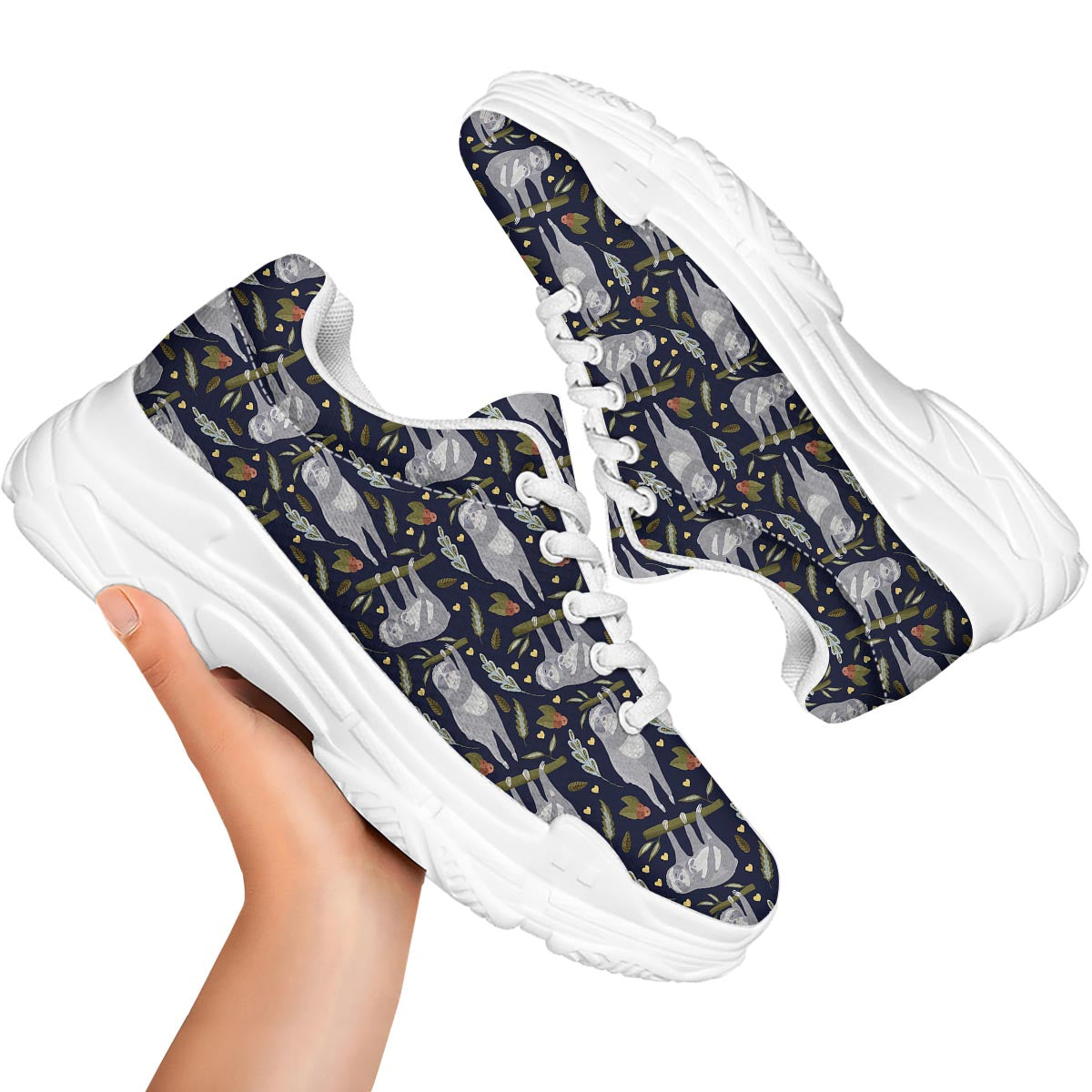 Family Sloth Print Pattern White Chunky Shoes-grizzshop