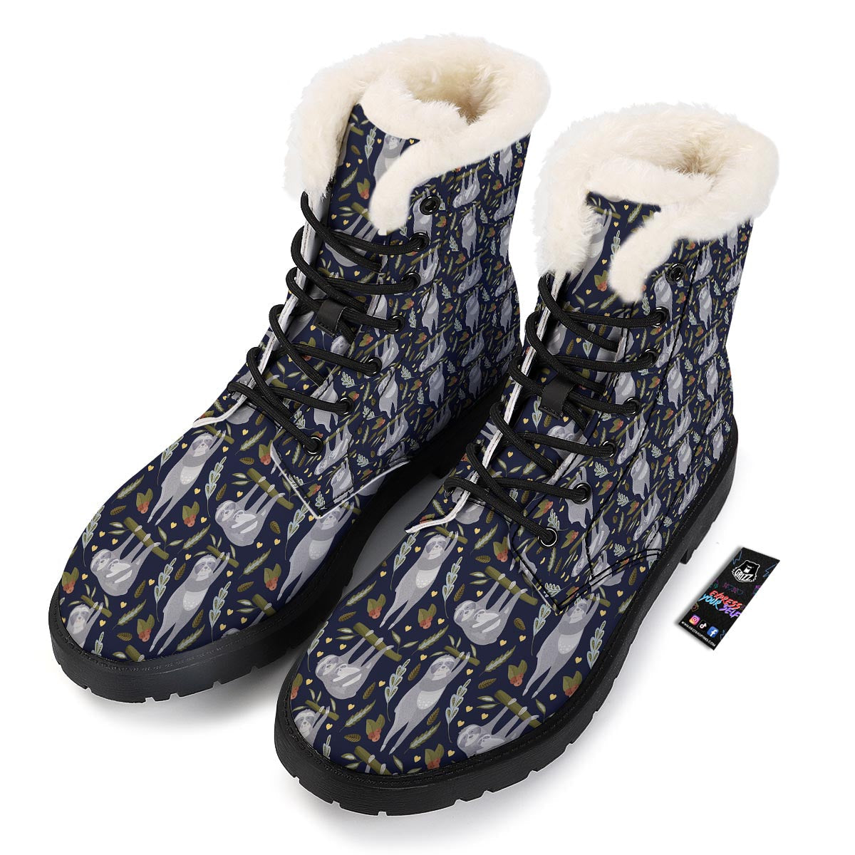 Family Sloth Print Pattern Winter Boots-grizzshop