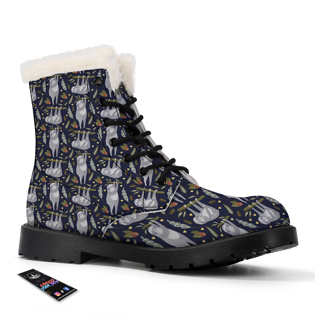Family Sloth Print Pattern Winter Boots-grizzshop