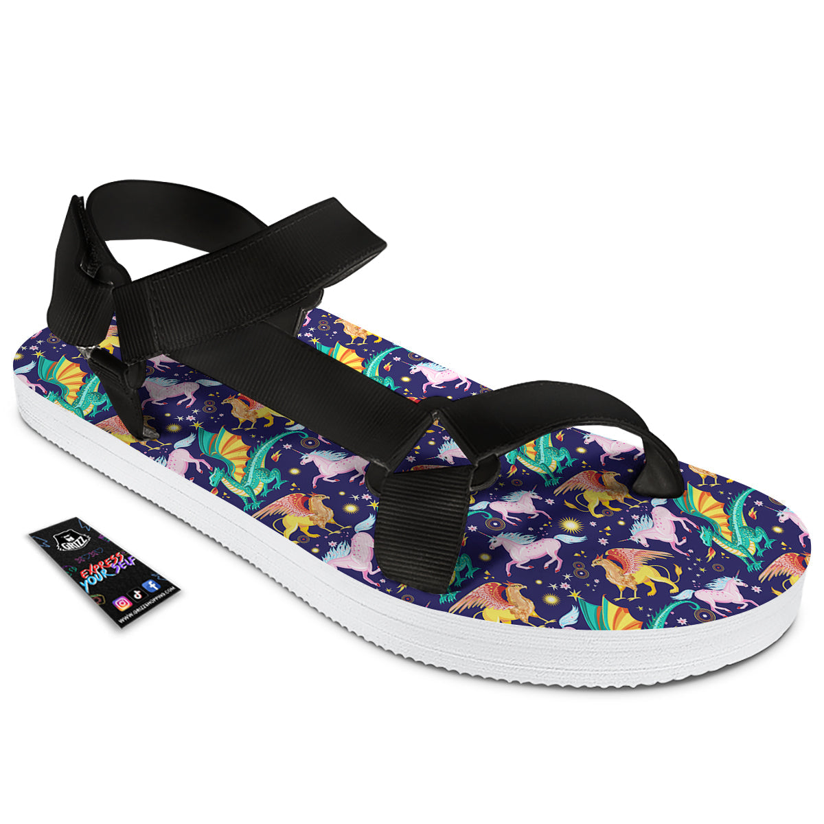 Fantastic Beasts Print Pattern Black Open Toe Sandals-grizzshop