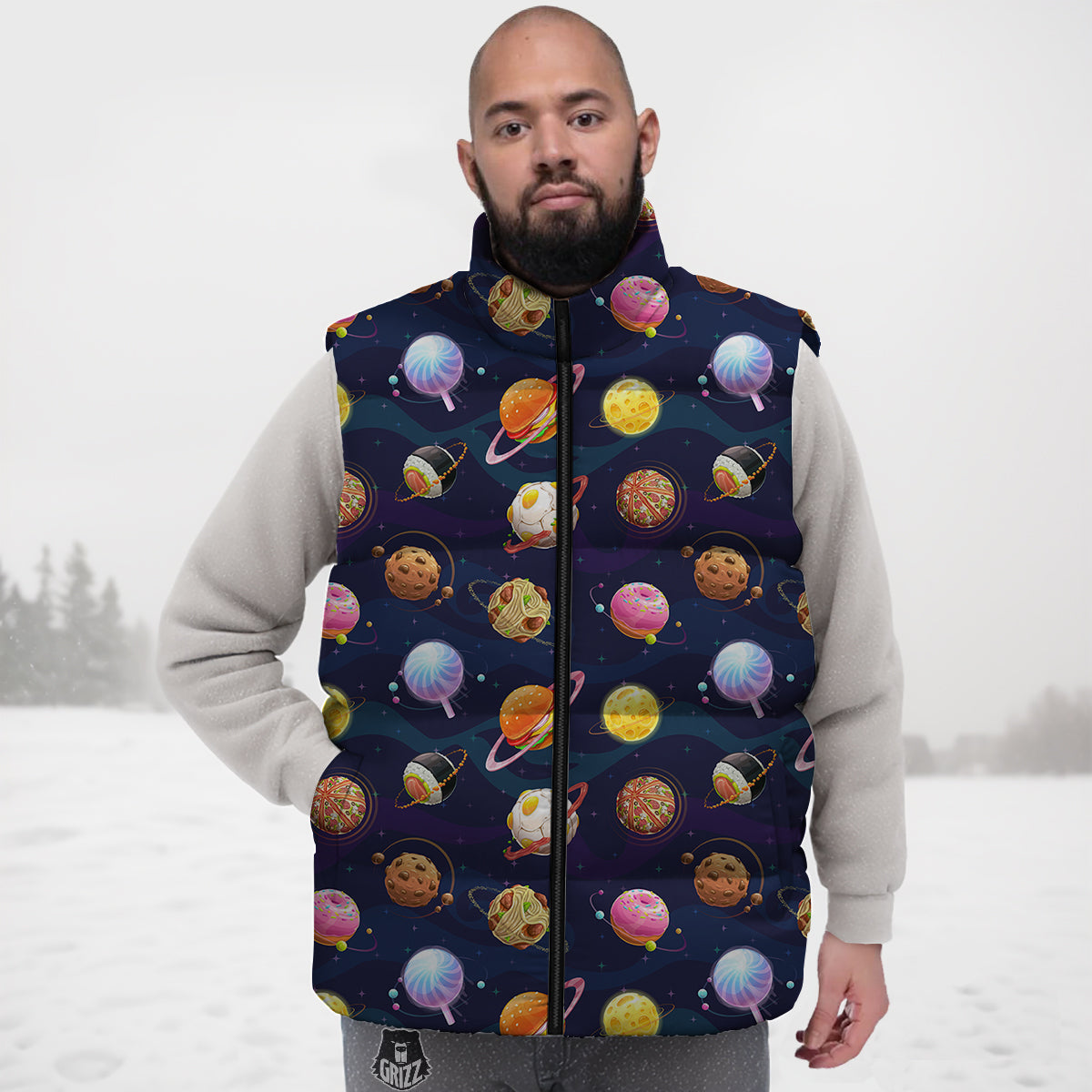 Fantasy Food Planets Print Pattern Down Vest-grizzshop