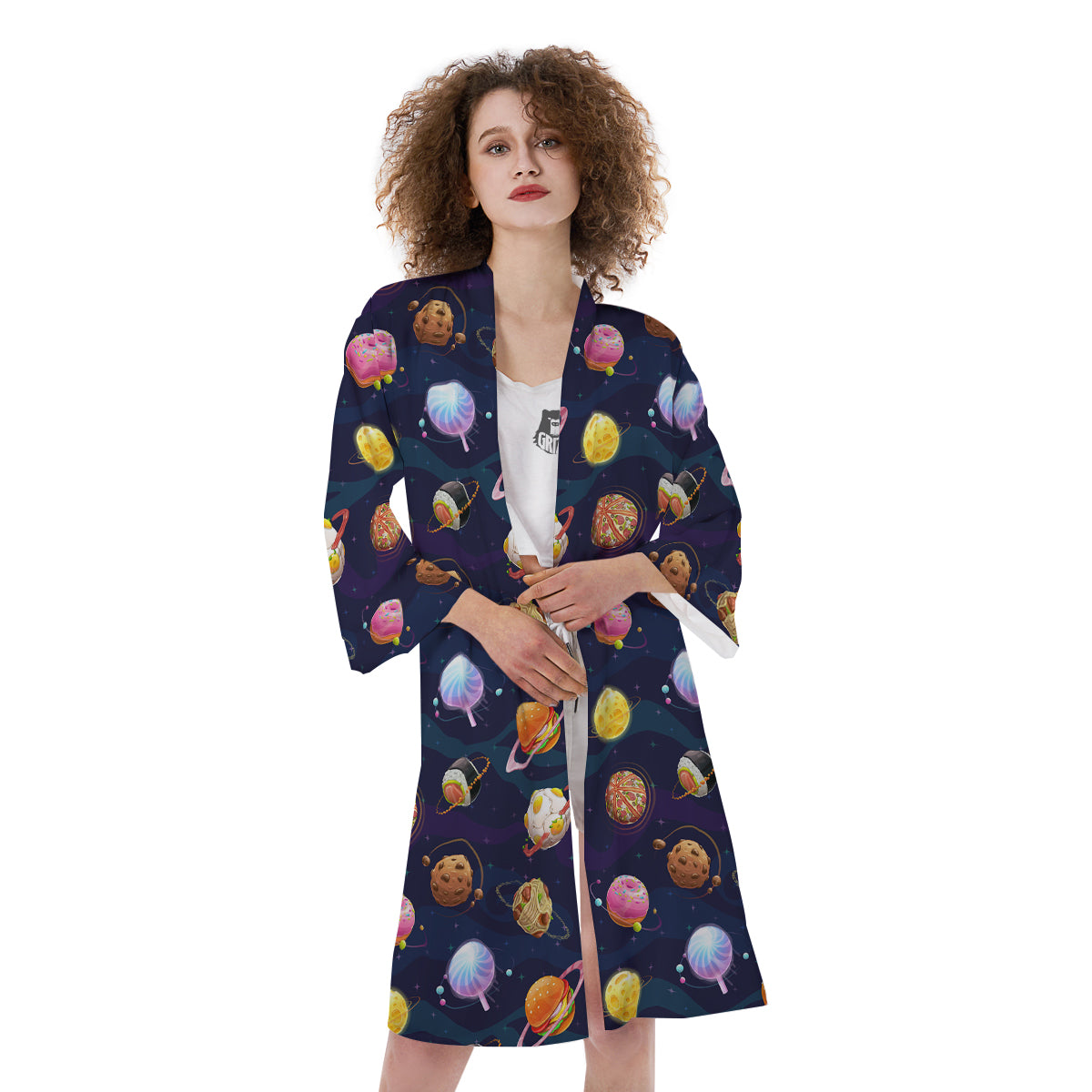 Fantasy Food Planets Print Pattern Kimono-grizzshop