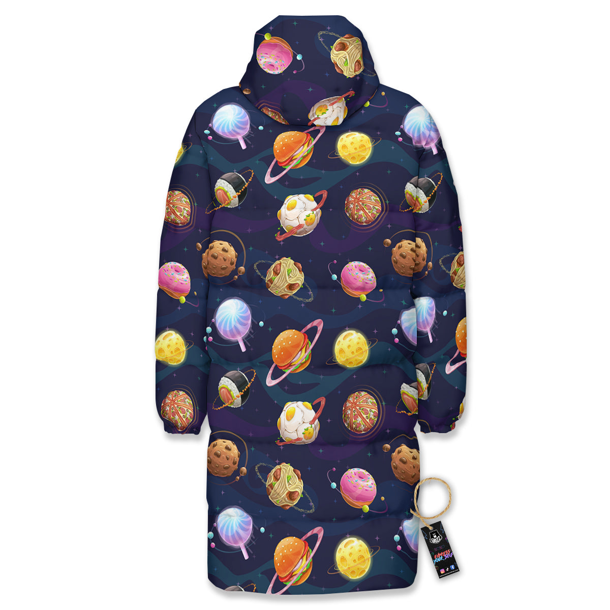 Fantasy Food Planets Print Pattern Long Down Jacket-grizzshop