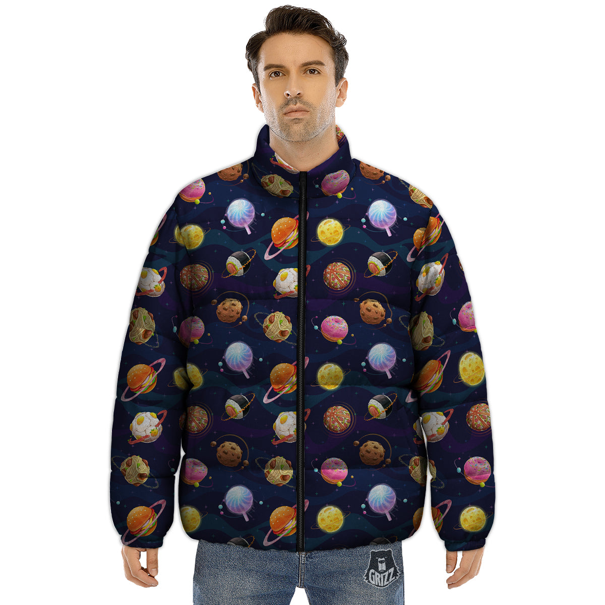 Fantasy Food Planets Print Pattern Puffer Jacket-grizzshop