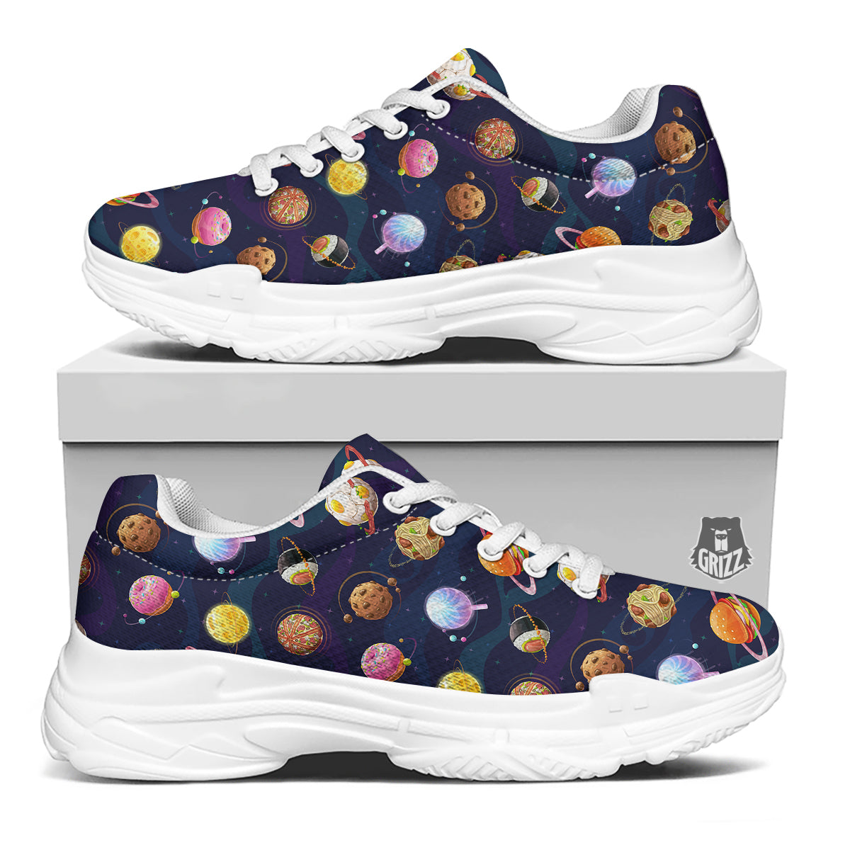 Fantasy Food Planets Print Pattern White Chunky Shoes-grizzshop