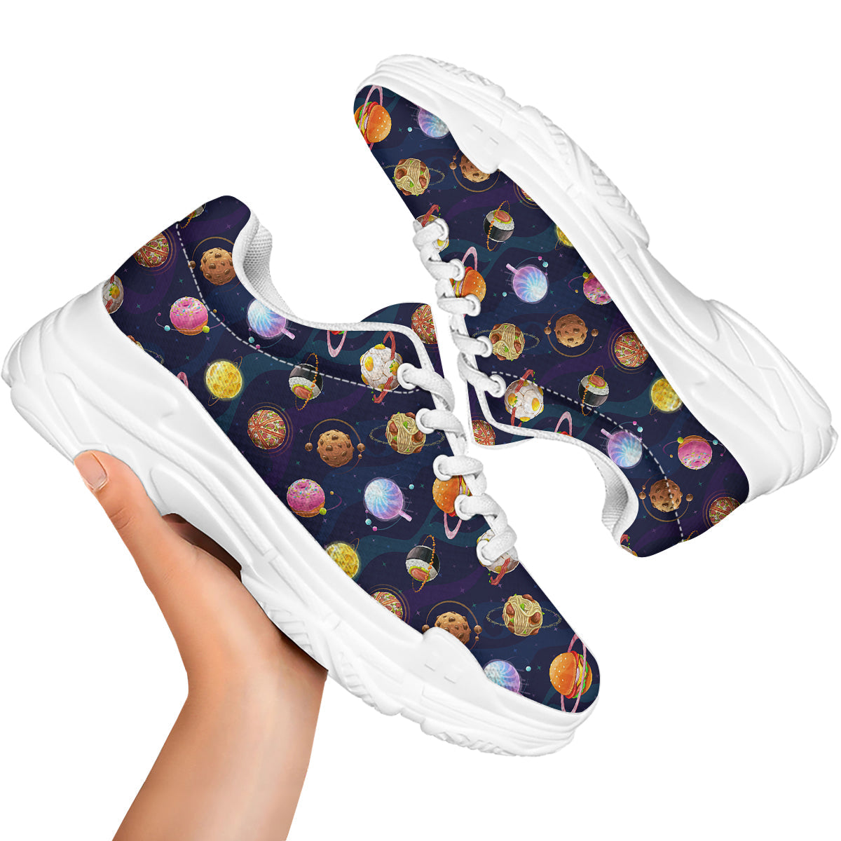 Fantasy Food Planets Print Pattern White Chunky Shoes-grizzshop
