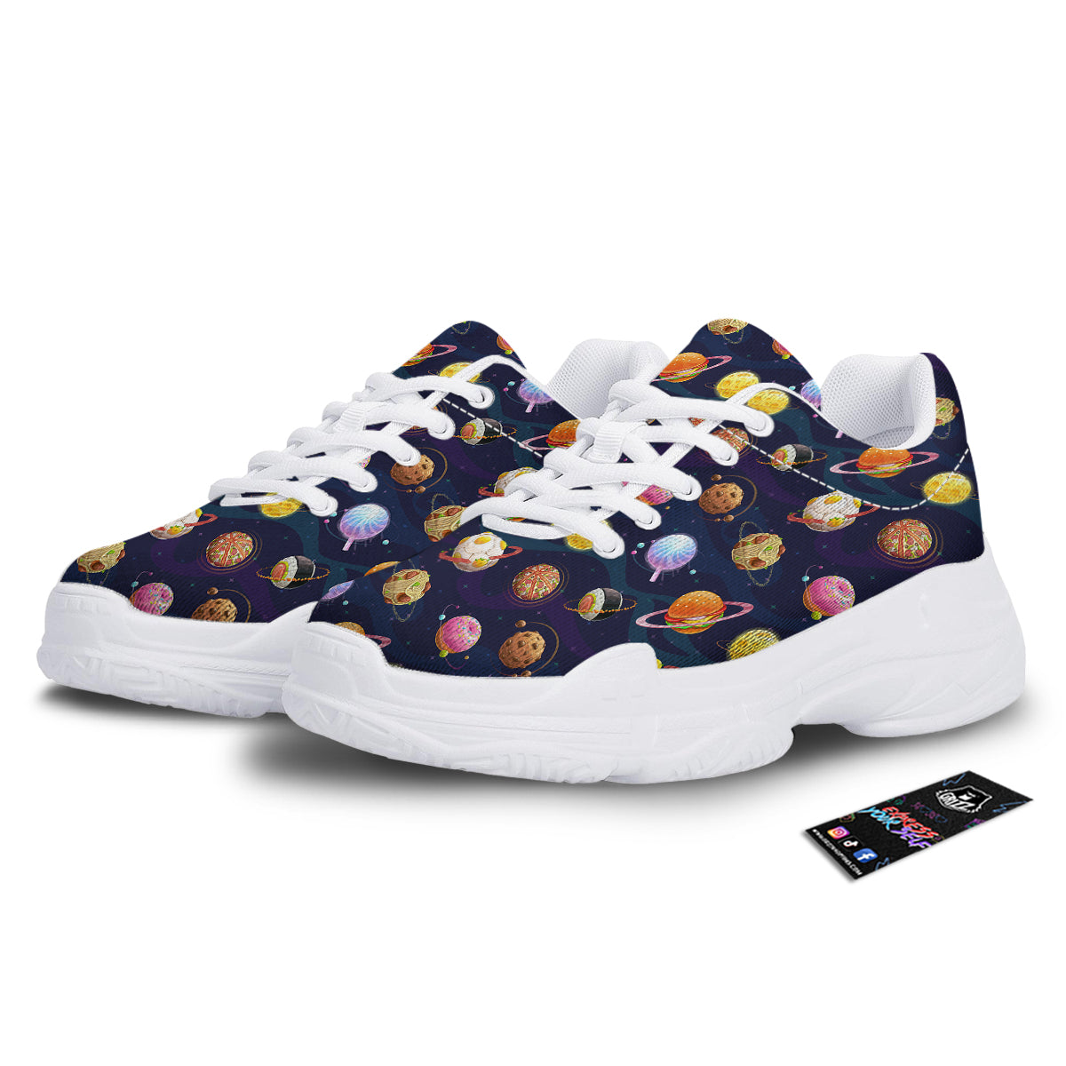 Fantasy Food Planets Print Pattern White Chunky Shoes-grizzshop